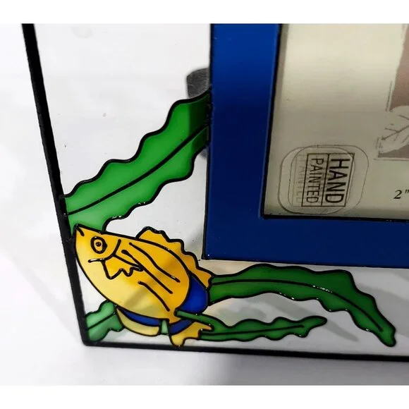 Glass Hand-Painted Sea Life Picture Frame Holds 2"x3" Photo - Picture 4 of 9